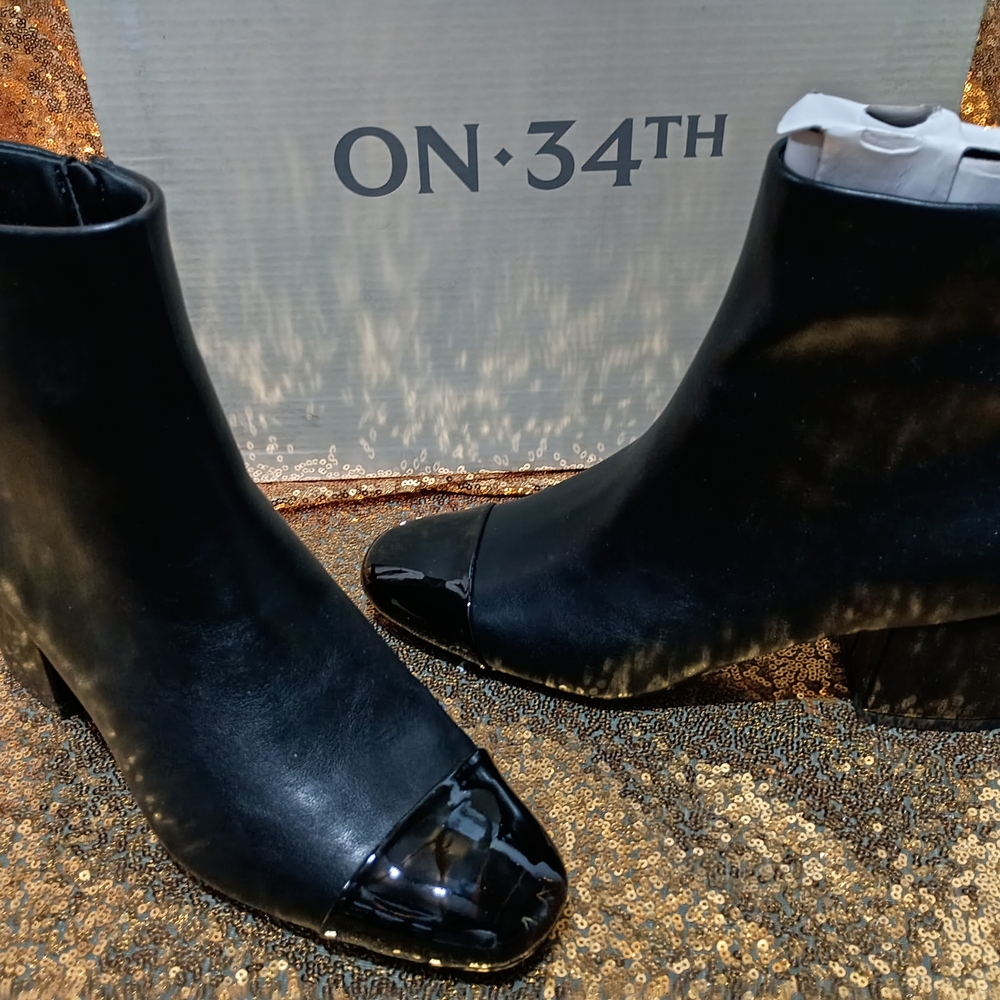 ON 34TH Black Patent Toe Ankle Booties